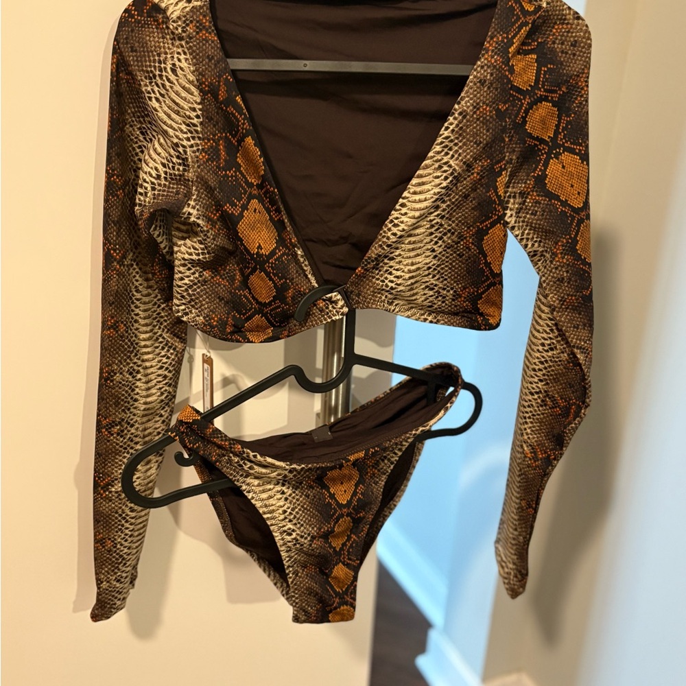 SKIMS Snakeskin Patterned Reptile Jacket Brown Tan